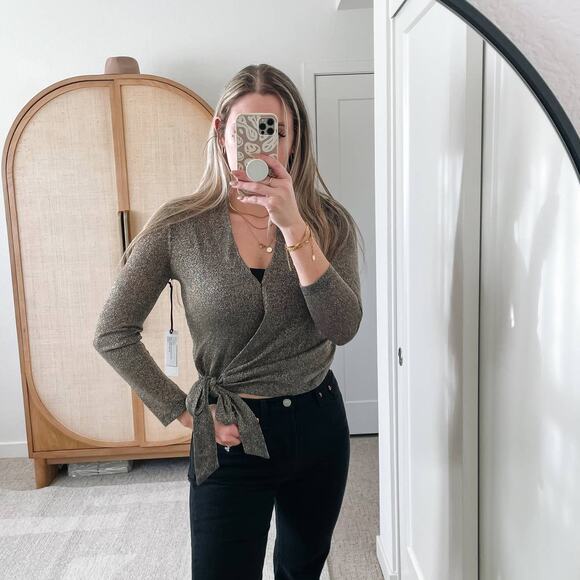 L'AGENCE Metallic Long Sleeve Seneca Wrap Top - Picture 1 of 9